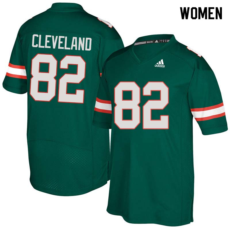 Women Miami Hurricanes #82 Asante Cleveland College Football Jerseys Sale-Green
